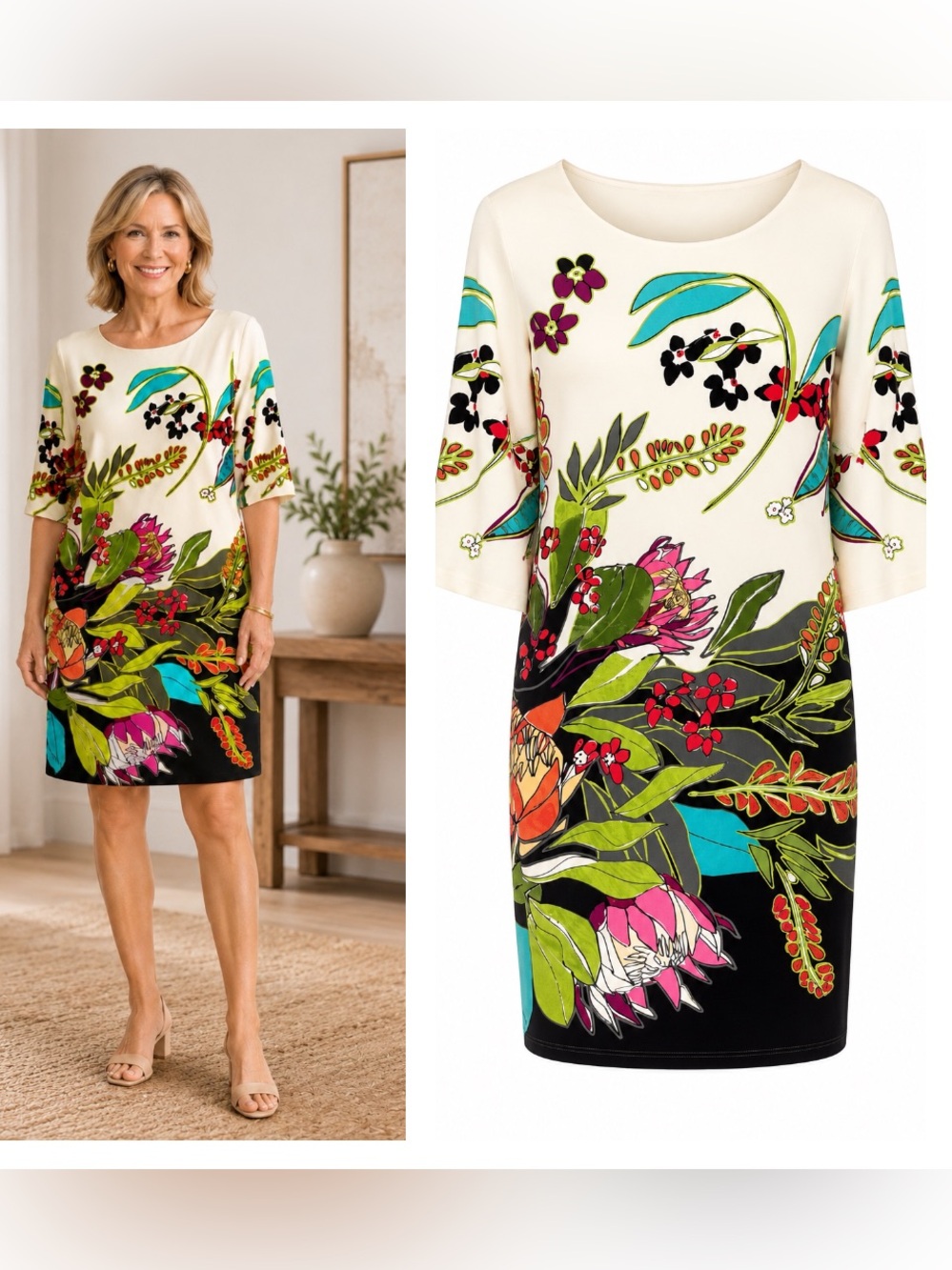 NWT! CHICO's Botanical Print Tunic Dress Multicolor Floral Print 2